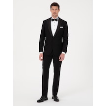 Cacharel Siyah Slim Fit Yün Karışımlı Kırlangıç Yaka Smokin Damatlık
