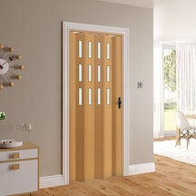 Faran Dekorasyon 102 x 215 Meşe Renk Camlı Pvc Akordiyon Katlanır Kapı - FRNAKMODEL-84