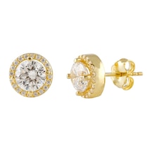 Pırlanta Modeli Sarı Yuvarlak Gümüş Kadın Küpe N11.76183