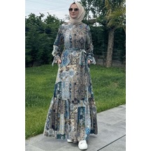 Rabia Şamlı Nehir Elbise Turkuaz Normal