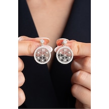 Çekirdekjewelry 925 Ayar Gümüş Lotus Desenli Zirkon Taşlı Yuvarlak Sallantılı Küpe Gri