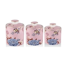 Floral Pink 3 Lü Porselen Baharatlık Baharat Takımı Kavanoz Karışık