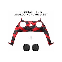 Ps5 Dekoratif Trim Analog Koruyucu Silikon Kılıf Set Playstation 5 Dualsense Renkli Ön Şerit Aksesuar Kamuflaj Kırmızı 3 Adet