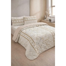 Formeya Kapitoneli Tek Kişilik Desenli Pike - Yatak Örtüsü Takımı 160x230 Cm - 1 Adet Yastık Kılıflı Bej Çok Renkli