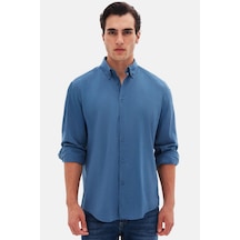 D'S Damat Ds Damat Comfort İndigo Düğmeli Yaka Rahat Kesim Keten Görünümlü %100 Pamuk Gömlek 2hc02ort64265 İndigo