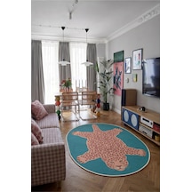 Leopar 05 Mavi Pembe Leopar İnce Vintage Görünüm Şönil Dokuma Oval Oturma Odası Ev Koridor Halısı