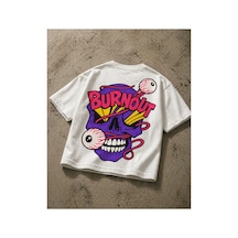 Yolo Street Unisex Oversize Beyaz Tişört Burnout Kuru Kafa Baskılı Amuk Streetwear Grafik T-shirt Beyaz1