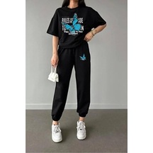 Hırsch Kelebek Baskılı Takım - Tshirt Ve Jogger Eşofman Siyah
