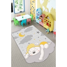 Sarı Kaymaz Tabanlı Ayıcıklı Lazer Kesim Bebek Halısı Ar349n11