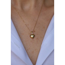 14 Ayar Altın Forse Zincirli Tombul Kalp Kolye - Kly33817-k Sarı Altın