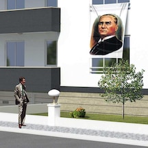 Sivil Mustafa Kemal Atatürk Portre Cephe Poster Bayrak -1,5x2,25 Metre 1