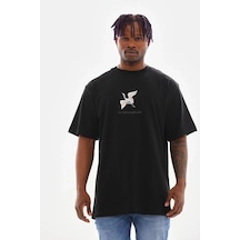 Erkek Baskılı T-shirt Yazlık Kısa Kol Bisiklet Yaka Tişört - Siyah