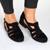 41-42-43-44 Numara 6259 Siyah Suet Büyük Numara Bayan Ayakkabı Siyah