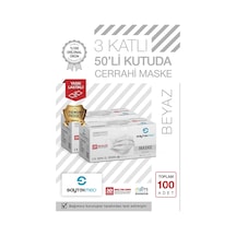 Saytekmed Meltblown Filtreli, Yassı İpli, 3 Katlı Beyaz Maske (2 Kutu/100 Adet)