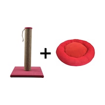 Pribor Kedi Tırmalama Tahtası 40 Cm Ve Kedi Simit Yatağı 50 Cm Çap Polar 2' Li Set Bordo-kırmızı