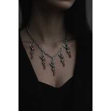Kırmızı İskelet Figürlü 5 Li Gotik Kadın Kolye 60 Cm Zincirli, Sıra Dışı Ve Özel Tasarım Çok renkli