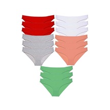 Hubrendy Tedarik 15 Adet Süper Eko Set Likralı Kadın Slip Külot Kırmızı Gri Beyaz Pudra Yeşil Çok Renkli