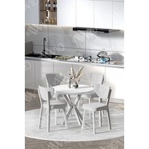Avvio Arte Beyaz Elma Sandalye 90x90 Yuvarlak Yemek Masası Mutfak Masası 4 Kişilik Masa Sandalye Takımı Beyaz