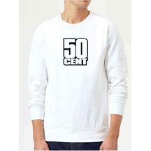 50 Cent Logo Baskılı Beyaz Erkek Örme Sweatshirt