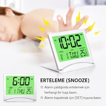 Dijital Seyahat Alarm Saati, Lcd Ekranlı, Arka Aydınlatmalı, Takvimli, Sıcaklık Göstergeli, Ev Ve Yatak Odası Için Katlanabilir Alar Açık Gri