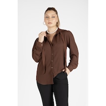 Giyim Dünyası Kadın Bağlamalı Gömlek Kahverengi 001