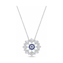 Çekirdekjewelry 925 Ayar Gümüş Kar Tanesi Kolye Rodyum Kaplama Mavi Taşlı Zirkon Taşlı Zarif Tasarım Gri