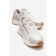 Luvishoes Rocca Buz Beyaz Fermuar Detaylı Kadın Sneaker Beyaz