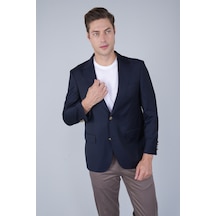 Bisse Comfort Fit Lacivert Dokuma Mono Yaka Çift Yırtmaçlı 4 Drop Yün Blazer Erkek Ceket Pck24knos002 C39 Lacivert