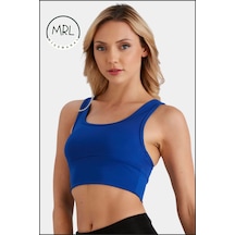 Missmaral Kadın Saks Mavi Sporcu Sütyeni Pedli Likralı Su Sporları Koşu Fitness Dans Sportsbra Saks Mavi