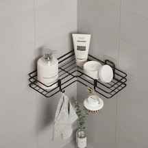 Yapışkanlı Banyo Köşeliği Köşe Rafı Duş Şampuanlık Duvar Düzenleyici Organizer Raf Siyah Metal 000 Açık Krem