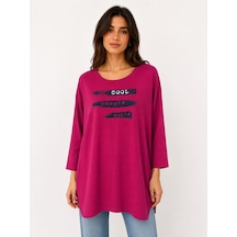 Neden Tekstil Kadın Oversize Relaxed Pembe Baskılı Tunik Bluz