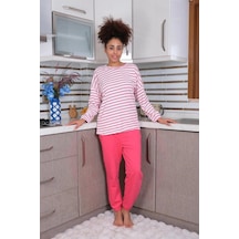İkikareshop Kadın Uzun Kol 3 İplik Penye Pijama Takım Beyaz Çok Renkli