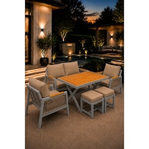 Garden Balkon Takımı, Gri Bahçe Takımı 5+1 Masa 70x110 3lü Koltuk 70x150 Tekli Koltuk 70x70 2 Adet Puf Cappiccino