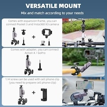 Kamera Bisiklet Ve Motosiklet Gidon Montaj, Alüminyum Alaşımlı Kelepçe, 360 , İle Uyumlu X5 X4 X3 Ace Pro Go 3s, Djı Osmo 2 Mobile 7p Action 5 Pro 4 3 İle Uyumlu, Mm1, Gri