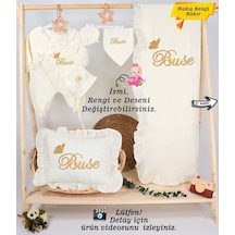 Gros Shop Yeni Doğan %100 Pamuk Müslin Hastane Çıkış Mevlüt Seti-takı Yastık Kişiye Özgü İsimli Nakış Desenli Ekru-4