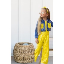 Kot Ceketli Dantelli Kız Çocuk Tulum Sarı Sarı