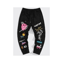 Tarzsokak Expression & Letter Graphic Drawstring Waist Pants Siyah