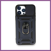 Bezos İphone 15 Pro Max Uyumlu Kılıf Pars Lens Yüzüklü Silikon - Lacivert Rengaren
