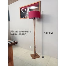 Ahşap Ayaklı Lambader- Köşe Lambası Koyu Meşe Bordo