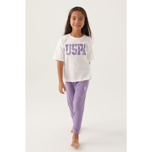 U.s. Polo Assn Lisanslı Floral Text Krem Kız Çocuk Pijama Takımı 5274-43198 Krem