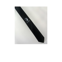 Gaffy Atatürk ve Imza Baskılı Slim Fit Saten Siyah Kravat - Ak-09 Siyah