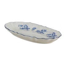 Acar Vintage Garden Mavi Çiçek Desenli Beyaz Porselen Oval Tabak 32x19 Cm Çok Renkli