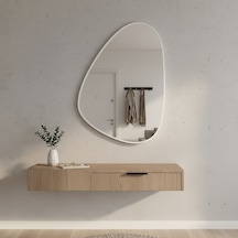 50x70 Cm Modern Organik Şekilli Beyaz Çerçeveli Düzensiz Banyo Aynası Dekoratif Asimetrik Duvar Aynası Beyaz