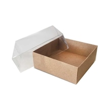 Kutu Naturel Kraft Kağıt Ve Asetat 8x8x3 Cm 50 Adet