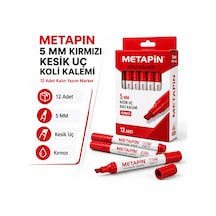Metapin 5 Mm Kırmızı Kesik Uç Koli Kalemi 12 Adet Kalın Uçlu Marker Koli Markörü Ambalaj İşaretleme