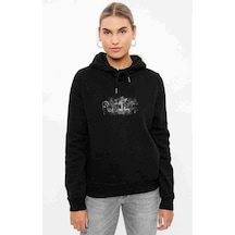 Linkin Park Logo Baskılı Siyah Kadın Kapşonlu Sweashirt (528721413)