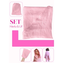 Joyous Mom Kids Organik Muslin Banyo Kese Ve Havlu Seti Pembe