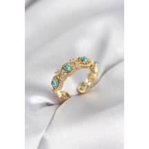 Mavi Taşlı Gold Renk Vintage Kadın Yüzük Karışık