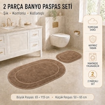 Rixos 2'li Banyo Halısı Paspası Seti Kaymaz Tabanlı Klozet Takımı Açık Kahve