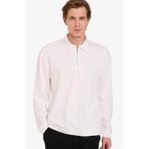 Defacto Regular Fit Polo Yaka Yarım Fermuarlı Sweatshirt G7492ax25auer105 Ekru-er105